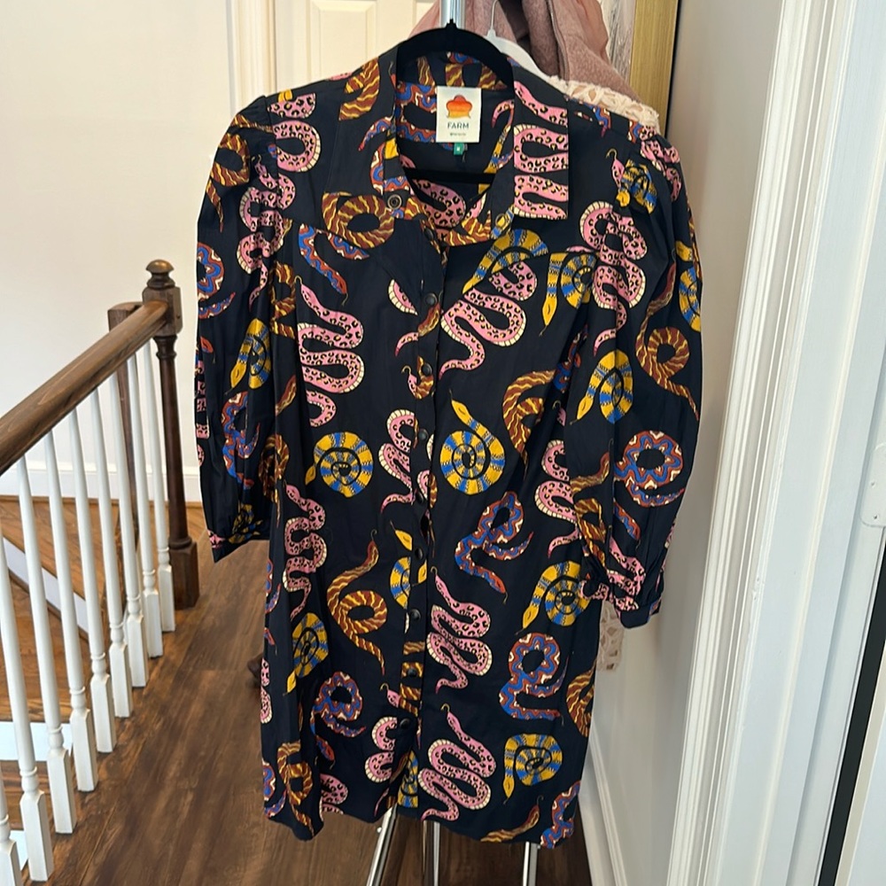 Farm Rio Snake Print Black Dress | Sz M | Worn 1x